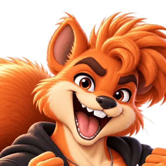Buster the squirrel, grinning
